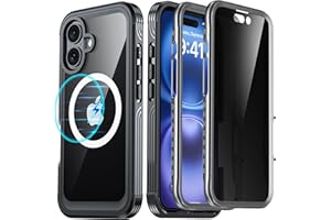 AMILIFECASES for iPhone 16 Case, Double Front Frame Built-in 9H Tempered Glass Screen Protector + Privacy Screen Protector, Compatible with MagSafe, Magnetic Phone Case for iPhone 16 Black