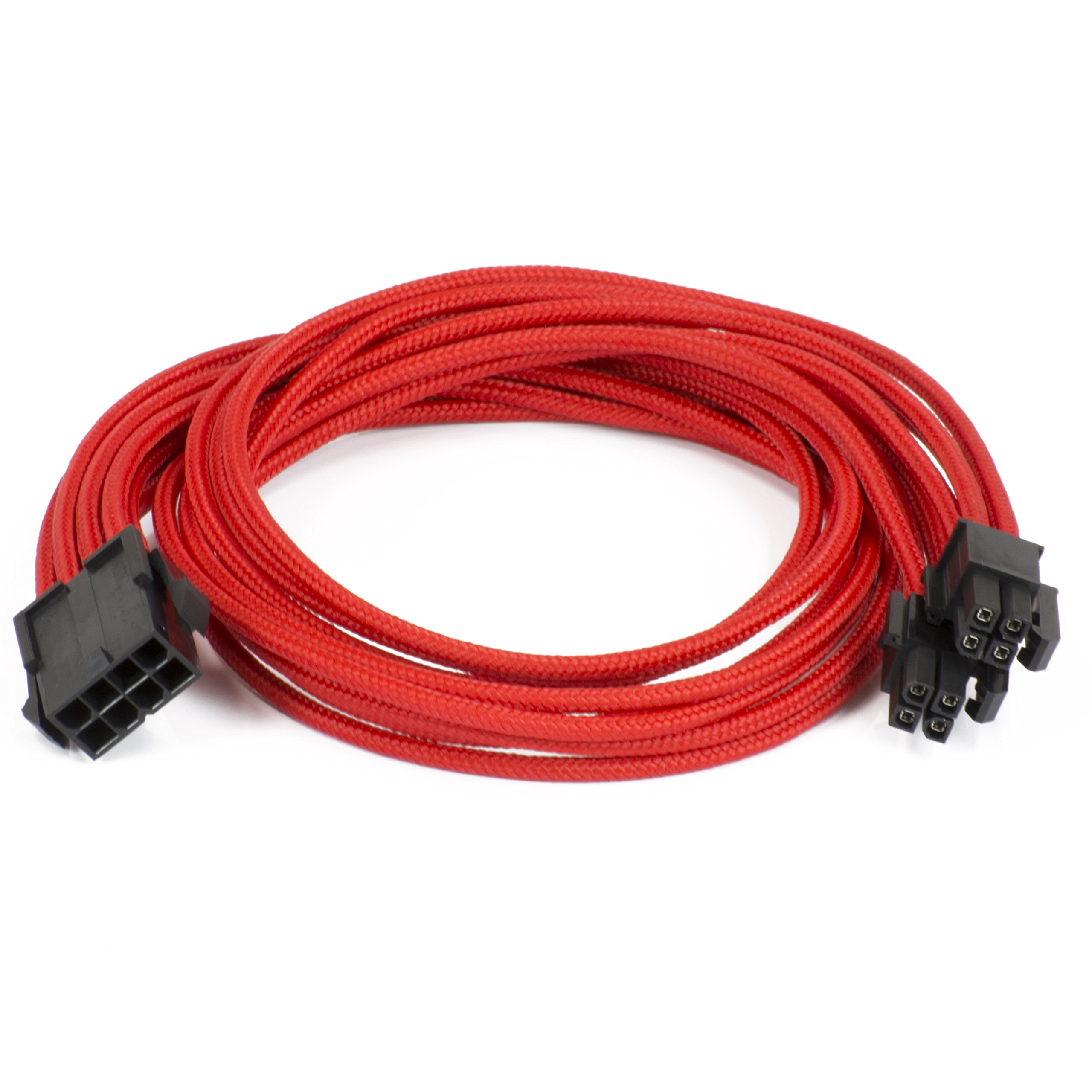 Phanteks 8 to 8 (4+4) Pin M/B Premium Sleeved Extension Cable 19.68" Length, Red(PH-CB8P_RD)