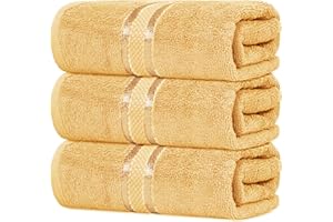 Dewall Maisons Beige 3-Piece Cotton Bath Towel Set, Large 27" x 54" - Premium & Gentle - Perfect for Sensitive Skin, Body, Face, Hands - Elegant Bathroom Accessory