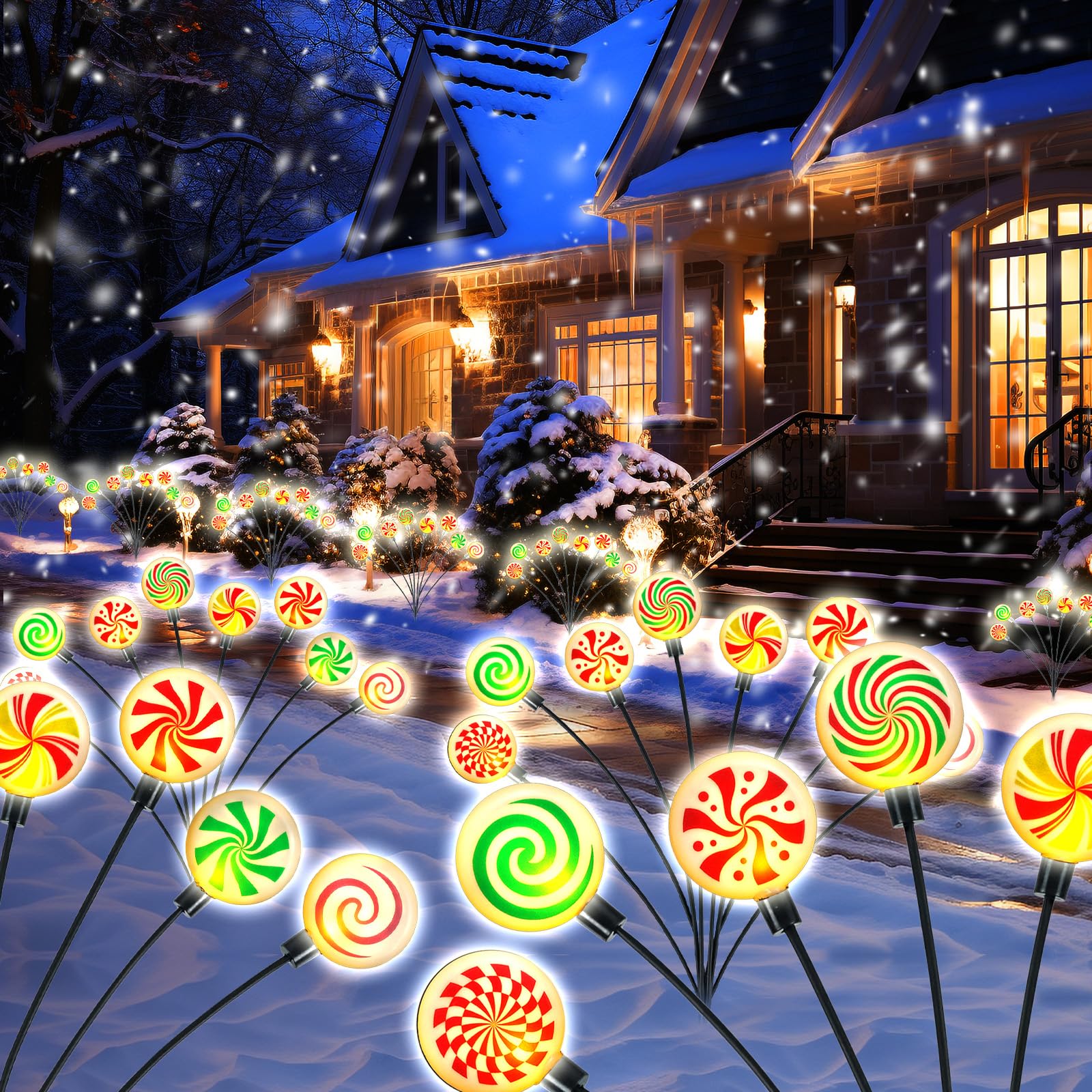 Photo 1 of ***(USED/ UNABLE TO TEST)***4 Pack 8 Patterns Christmas Decorations with 32 Lollipop Christmas Lights, Solar Christmas Lights Outdoor Waterproof with 8 Modes, Christmas Peppermint Candy Pathway Yard Decor for Garden/Lawn/Patio