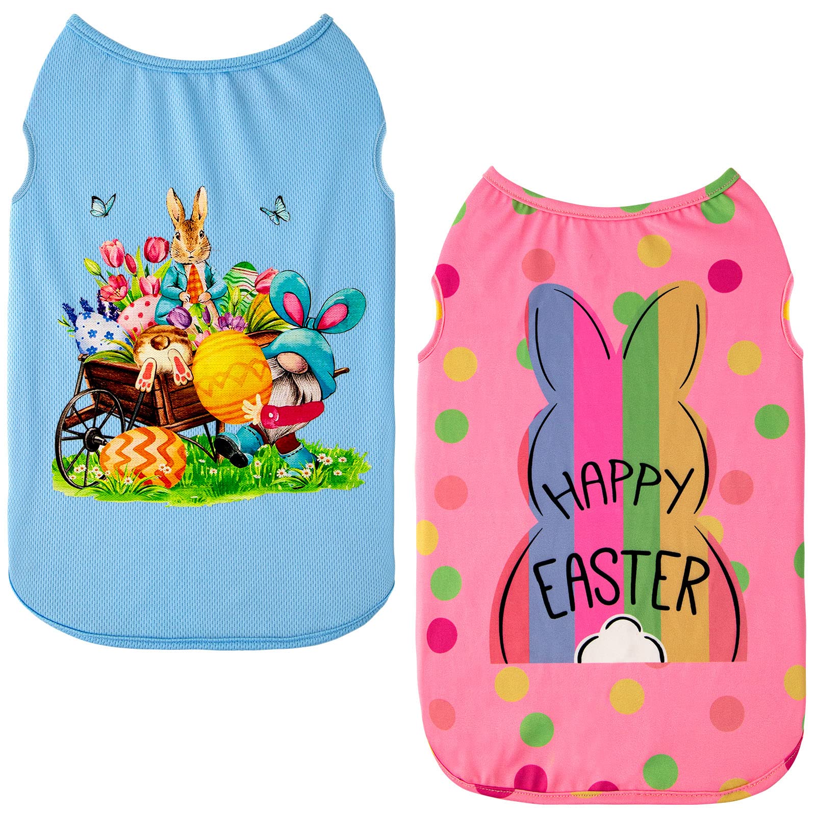2 Pack Dog Easter Day Shirts: Funny Rabbit Printed Dog Tank Top, Puppy T-Shirt for Christmas Party (Medium, Pink2+Blue)