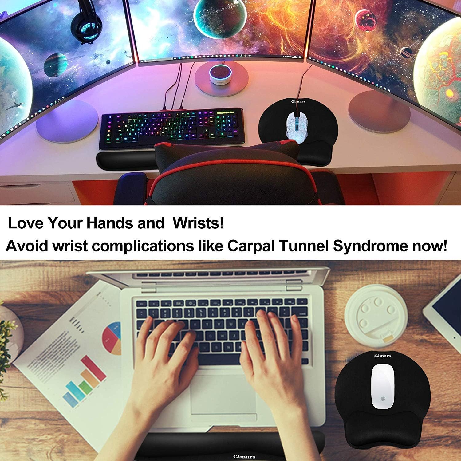 Gimars Upgrade Enlarge Superfine Fibre Soft Smooth Gel Ergonomic Mouse Pad Wrist Support and Keyboard Wrist Rest for Computer, Laptop, Mac, Gaming and Office, Durable, Comfortable and Pain Relief : Office Products