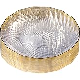 PLASTICPRO 30 Pack Elegant Plastic Plates 7 inch Clear with Gold Rim Spiral Design Disposable Plastic Dinner Plates