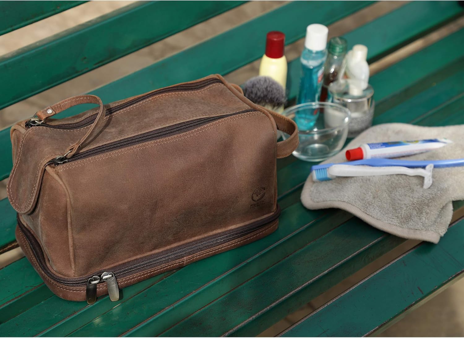Genuine Leather Travel Toiletry Bag - Dopp Kit Organizer By Rustic Town (Brown)