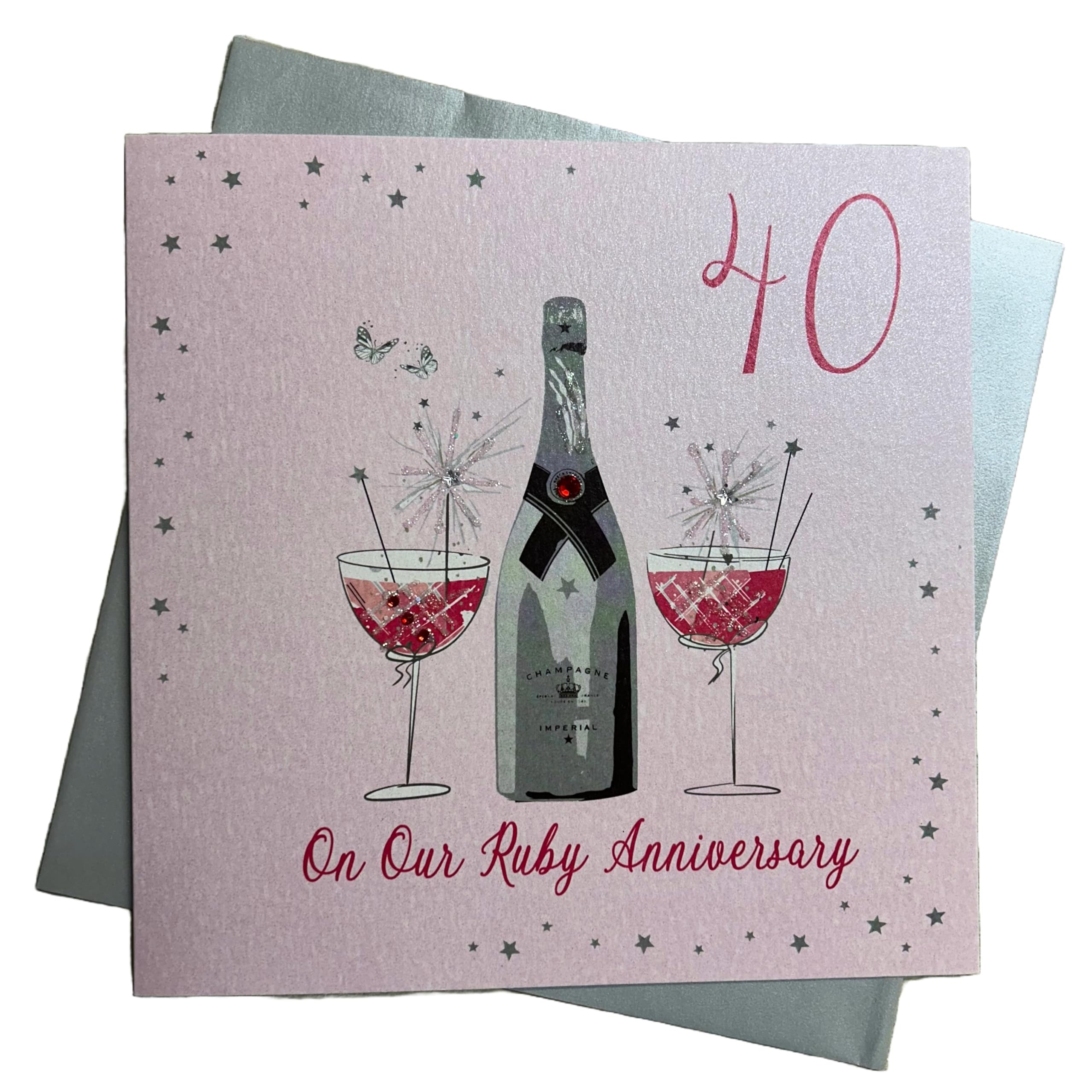 white cotton cards Large On Our Ruby Wedding Anniversary,Handmade 40th Anniversary Card, White