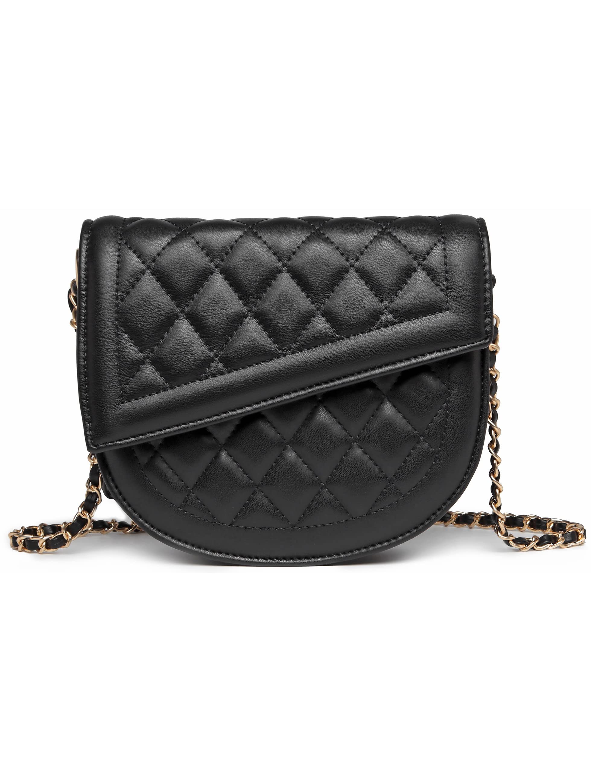 Womens Diagonal Flap Quilted Chain Leather Crossbody Tote Bag