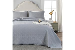 Qucover King Quilt Set, 3 Piece Soft Microfiber Grey Bedspread King Size, Lightweight Quilts King Bedding Set, 3D Ultrasonic Geometric Pattern Summer Comforter Coverlets, 96" x 106"