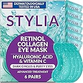 Stylia Under Eye Patches for Puffy Eyes and Dark Circles (6 Pairs) - Marine Collagen Under Eye Mask with Retinol, Vitamin C, Hyaluronic Acid, Pearl Extract - Eye Masks for Dark Circles and Puffiness