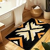 Tyrot Black Boho Bathroom Rugs Non Slip Washable Western Aztec Bath Mats Rugs for Bathroom Floor Fluffy Plush Soft Absorbent Farmhouse Carpet for Shower, Kitchen, Entryway, 20x32 inch