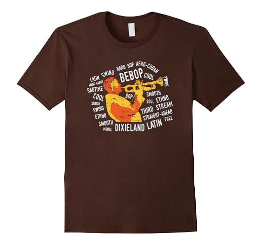 Mens Jazz Genres Trumpet Player T-Shirt 2XL Brown