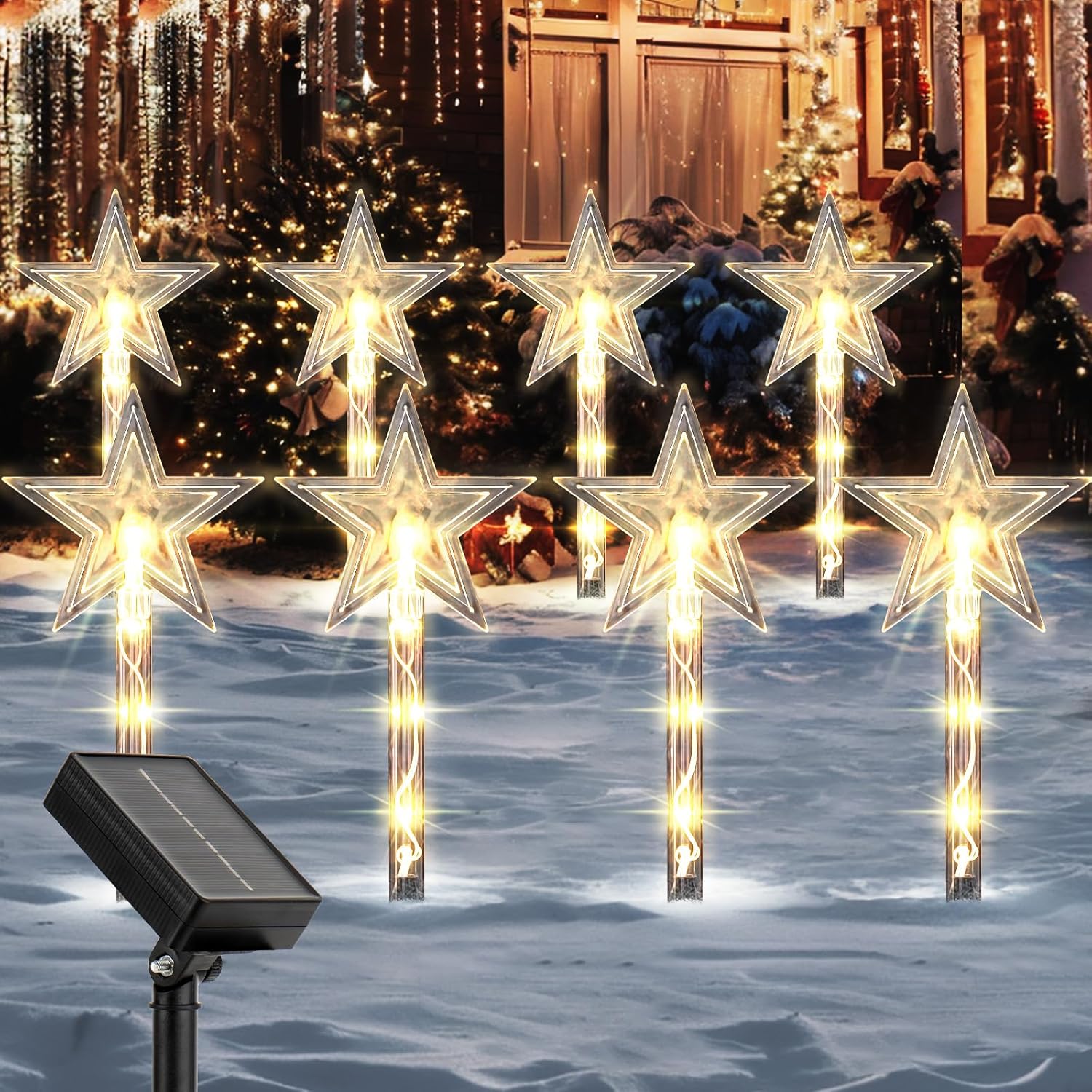 Lighting - Christmas Decorations Outside: 8 Pack Solar Christmas Stake Lights Outdoor Waterproof with 8 Modes, Solar Christmas Pathway Lights for Outside Garden,Landscape, Yard, Patio Holiday Decor, Warm White