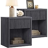SICOTAS Night Stand Set of 2 Nightstands with Drawer Storage Fluted Bed Side Table End Table Large Modern Wide Bedside Mid Ce