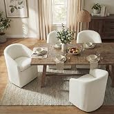 KISLOT Upholstered Dining Chairs with Casters, Washable Cover Modern Dining Room Chairs with Barrel Backrest &amp; Dual Armrest for Kitchen, Living Room, Bedroom, Linen Fabric, 4PCS