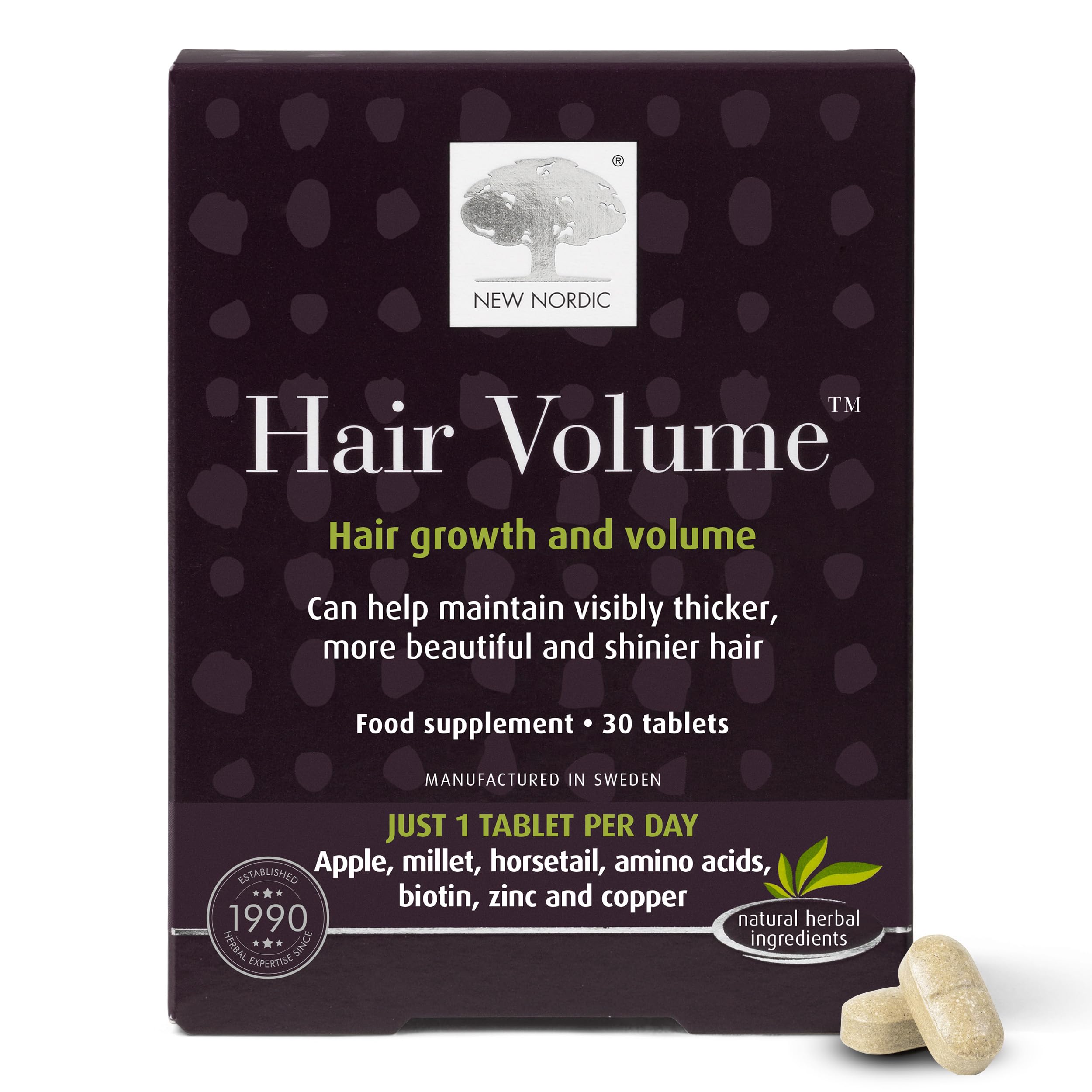 New Nordic Hair Volume 30 Tablets - Clinically Proven Growth Vitamins - Biotin, Zinc & Apple - for Women & Men — image 1