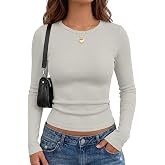 AUTOMET Women's Ribbed Long Sleeve Shirts Basic Top For Fall Work &amp; Casual | Soft Stretch Crewneck Shirt for Fall &amp; Winter, Breathable Fitted Softness Tops, Solid Color Base Layer