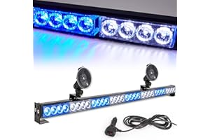 LE-JX Blue/White Emergency Strobe Light Bar 36 Inch 13 Flash Patterns Traffic Advisor Warning Hazard Windshield Safety Lights Bar for Police Volunteer Firefighter Vehicle, Cop Truck (35.5 Inch,32 Led)