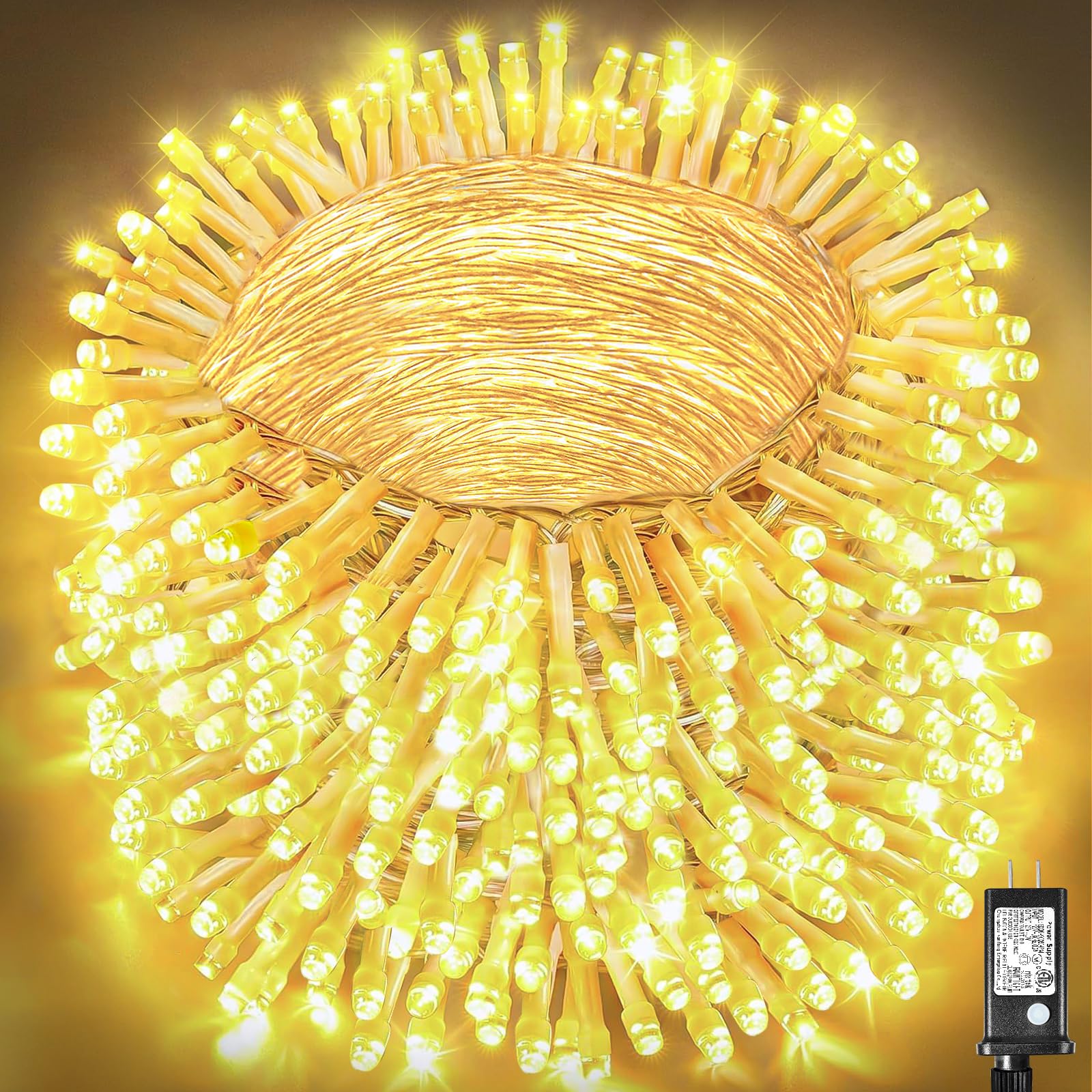 328ft 1000 LED Christmas Lights Outdoor Waterproof, Warm White Christmas String Lights Indoor Clear Wire 8 Modes, Plug in Twinkle Fairy String Lights for Bedroom Wedding Classroom Garden Decorations Image