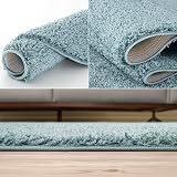 THE RUGS Round 120cm Duckegg Blue Shaggy Living Room Rug view 5