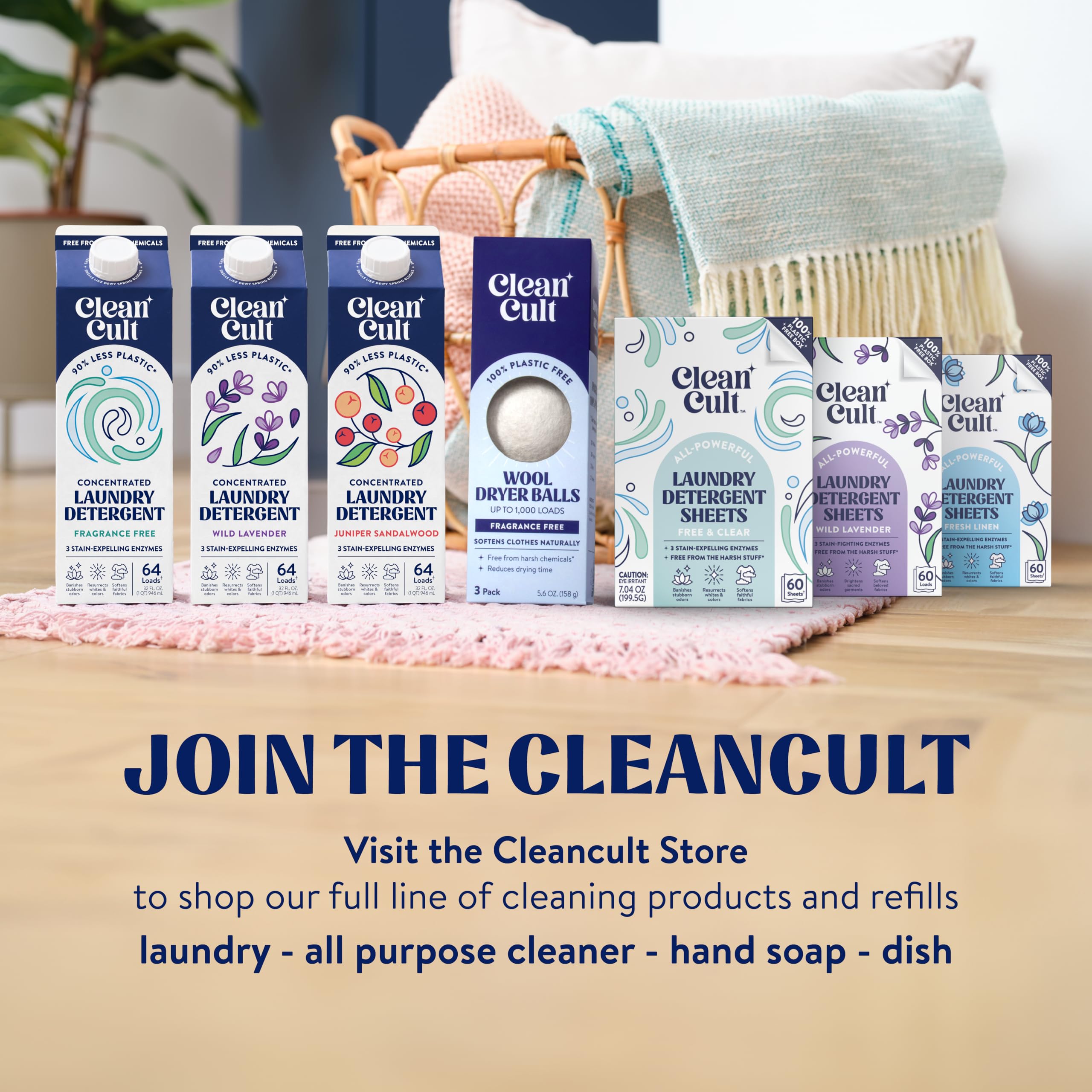 Cleancult Laundry Detergent Sheets - Resealable Box - 3 Stain Fighting Enzymes - Fresh Linen - 60 Loads - Free of Harsh Chemicals - No Mess - No Plastic Waste