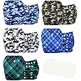 wegreeco Cloth Diapers 5 Pack with 5 Inserts, Washable Cloth Diapers for Babies, One Size Adjustable Reusable Diapers Baby (Camo & Plaid)
