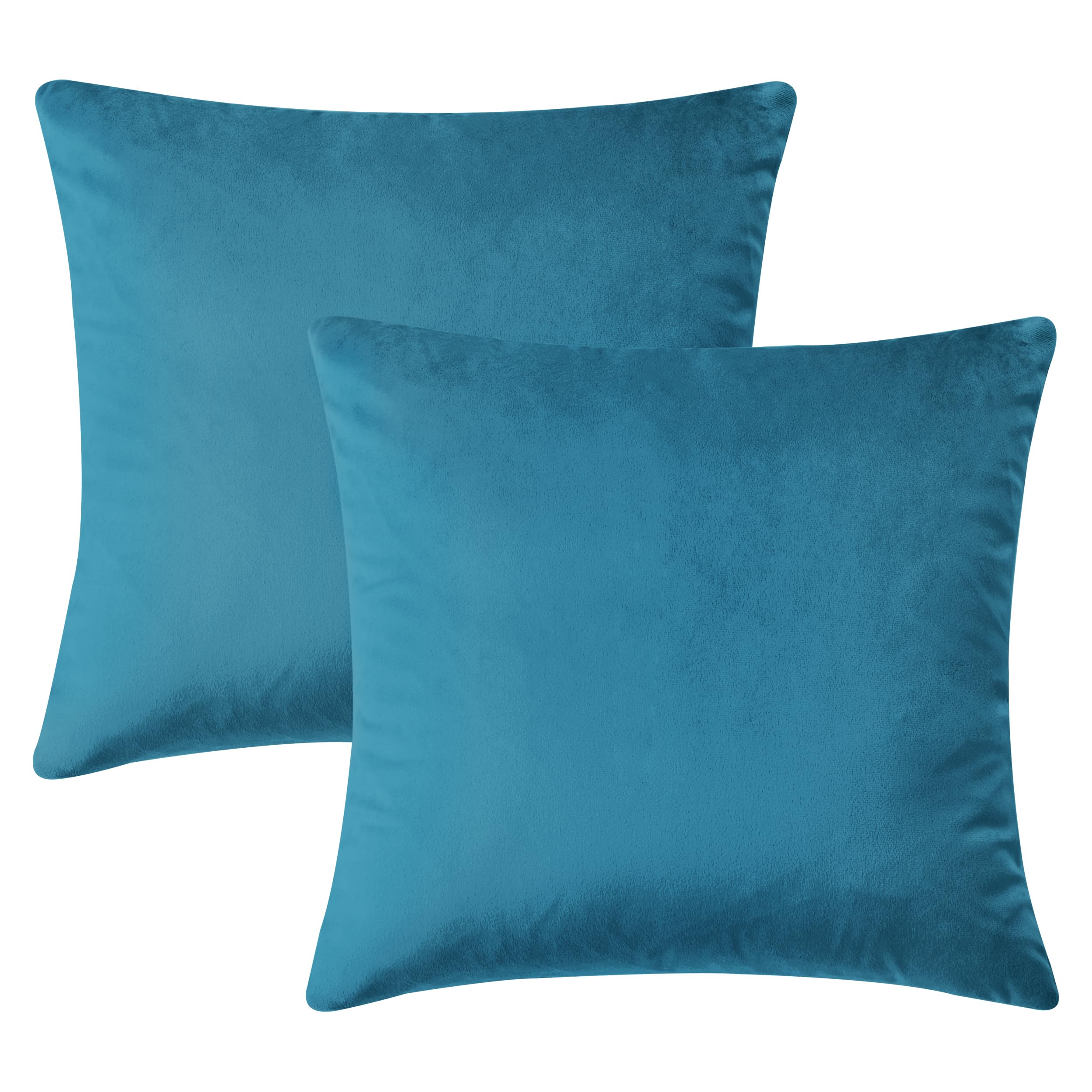 Hafaa Teal Velvet Cushion Covers 45 x 45 (Pack of 2) - Decorative Throw Pillow Covers - Square Pillowcases for Sofa Bedroom Couch, 18x18 Inches