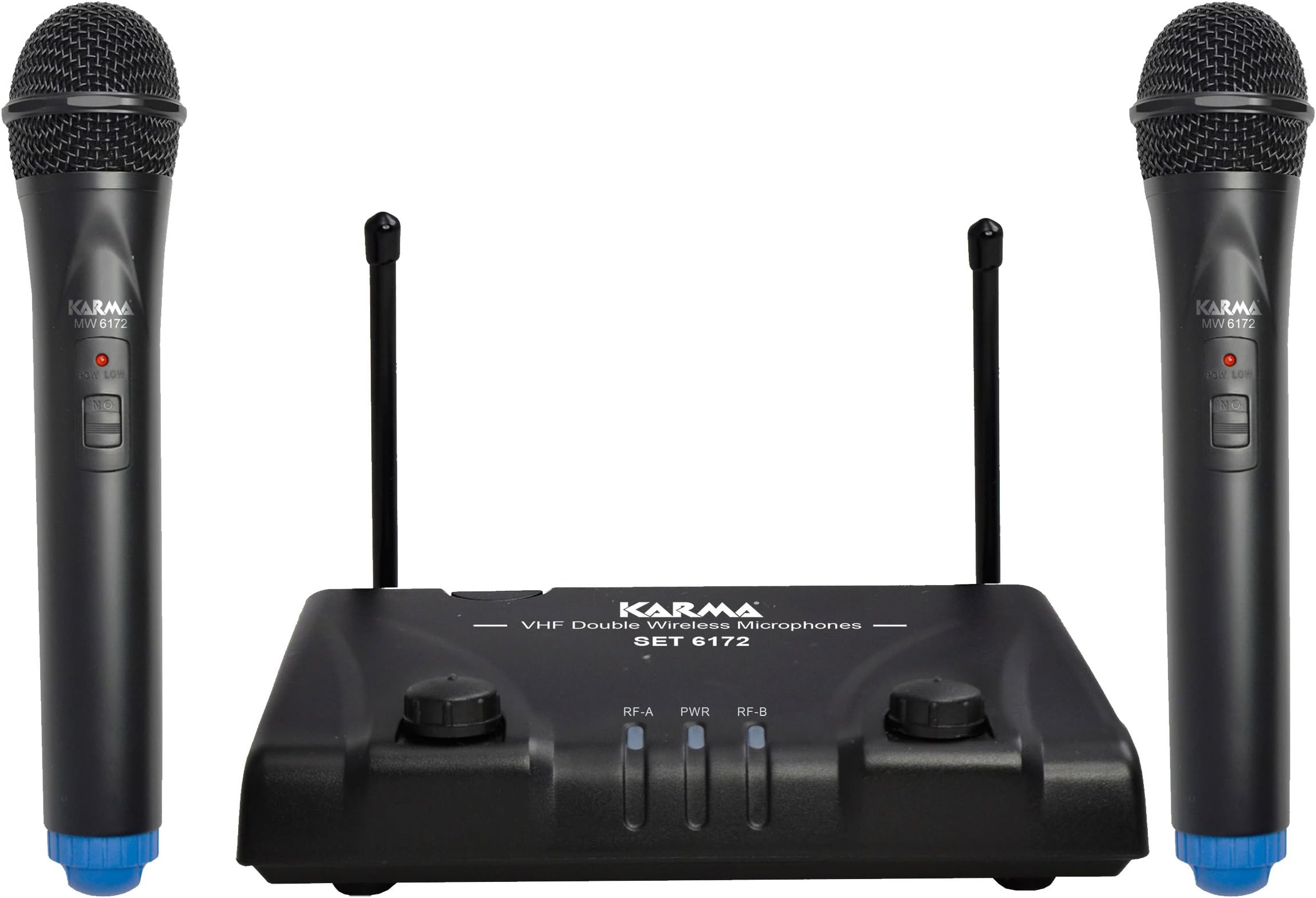 Karma 6172A VHF Wireless Microphones Set for Karaoke, DJ, Singing, Presentations, 173.8-175.0 mHz Frequency