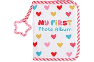 ZOIIWA Baby's My First Family Album Soft Photo Cloth Book Colorful Heart My First Book of Photos Cartoon Baby Memory Album Gift Holds 4x6 Pictures for Babies Newborn Toddler & Kids Baby Shower