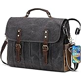 NerIion Messenger Bag for Men 15.6 Inch Vintage Canvas Genuine Leather Briefcase for Men Laptop Bag Satchel Shoulder Bag