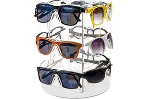 Marketing Holders Rotating Eyewear Holder Countertop Display Stand Holds 12 Pairs of Sunglasses or Eyeglasses Clear Acrylic with White Base for Pharmacies Optical and Department Stores