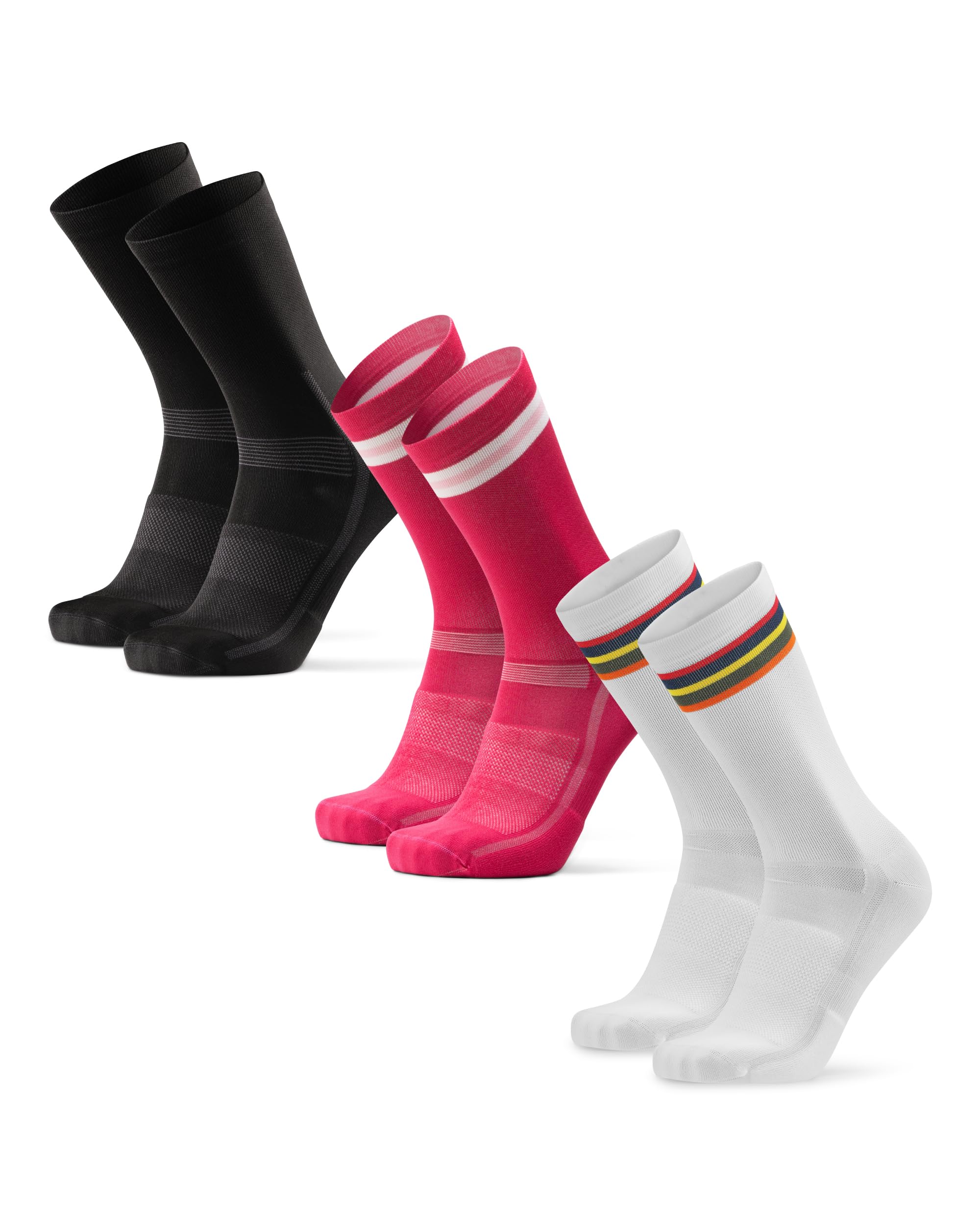 DANISH ENDURANCE Cycling Socks, Crew Length, Breathable, Cushioned, Biking Socks for Men & Women, 3 & 5-Pack, Multicolor (1x Black, 1x Pink, 1x White), Small Image