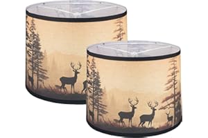 PADDSUN Lamp Shades Set of 2, Lamp Shades for Table Lamps, 11.6" Top x 12.6" Bottom x 9.8" High (Spider Fitter), Light Brown with Deers Patten, Natural Linen Medium Lampshades for Floor Lamps Bedside Lamps