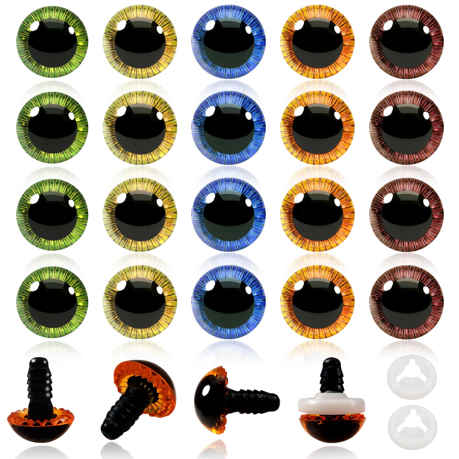TOAOB 20 Sets Large Safety Eyes 23mm Coloured Crochet Eyes Amigurumi Plastic Animals Doll Eye 5 Colors with Washers for Crochet Craft Puppet Making