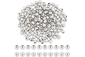 DICOSMETIC 150Pcs Memory Wire End Caps Stainless Steel Cord End Caps Round Half Drilled Beads Ball Shape Cord Terminators for Earrings Necklace Bracelet Jewelry Making DIY Crafts, Hole: 2mm