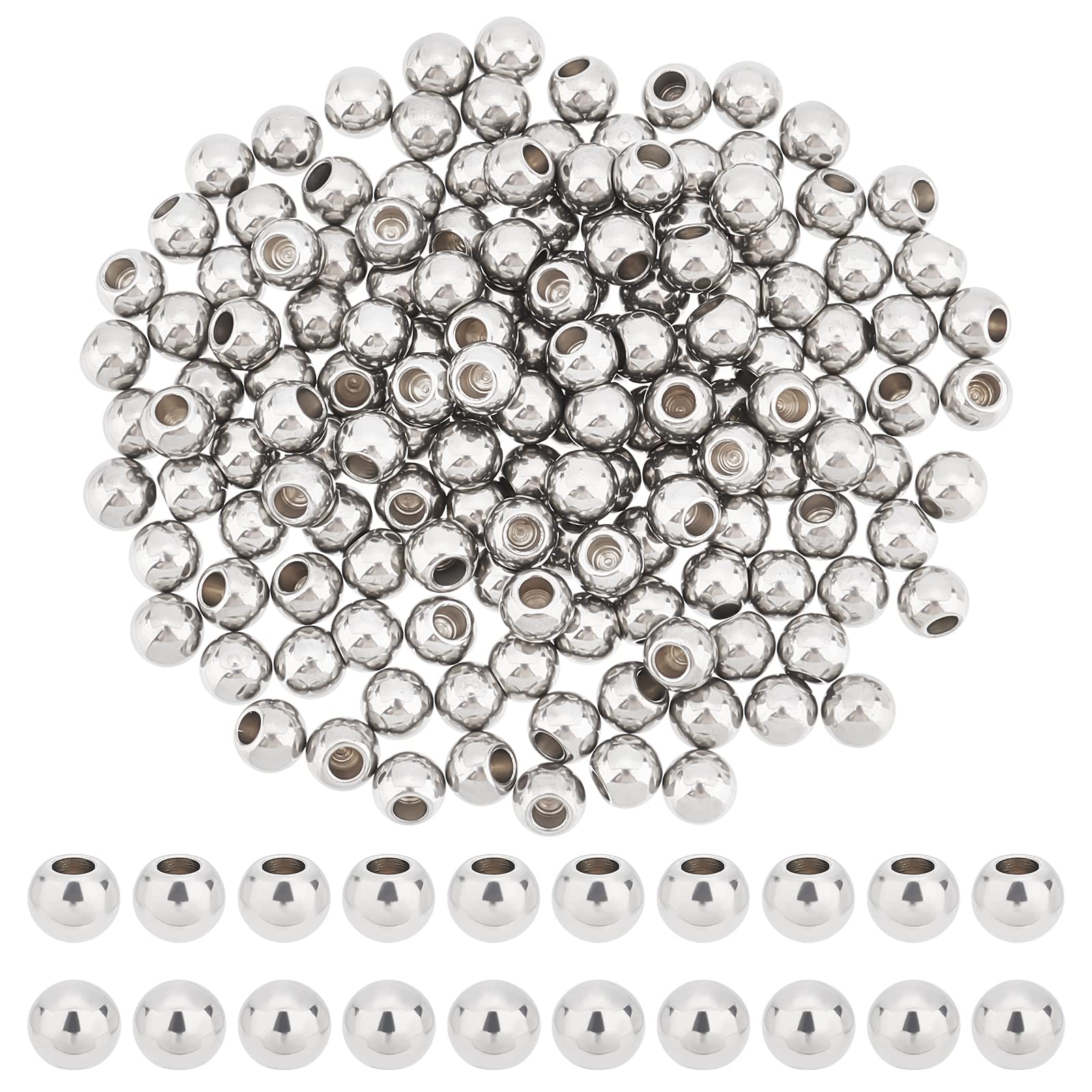 DICOSMETIC 150Pcs Memory Wire End Caps Stainless Steel Cord End Caps Round Half Drilled Beads Ball Shape Cord Terminators for Earrings Necklace Bracelet Jewelry Making DIY Crafts, Hole: 2mm