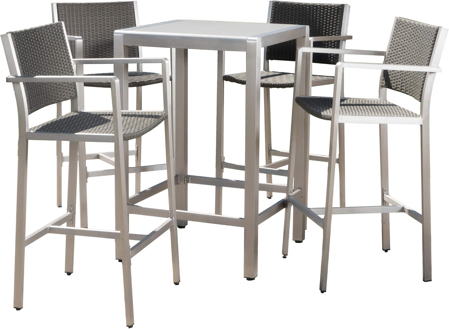 Amazon Com Gdf Studio Crested Bay Patio Furniture 5 Piece Outdoor Wicker And Aluminum Bar Set Tempered Glass Table Top Garden Outdoor