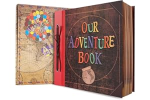 XiongXiong Large Our Adventure Book 60 Pages 12x12 Inch Scrapbook Photo Album,Retro Embossed Hardcover Travel Diary Journal Scrap Book For Couples,Memory Book For Anniversary Wedding,Mother's Day gift