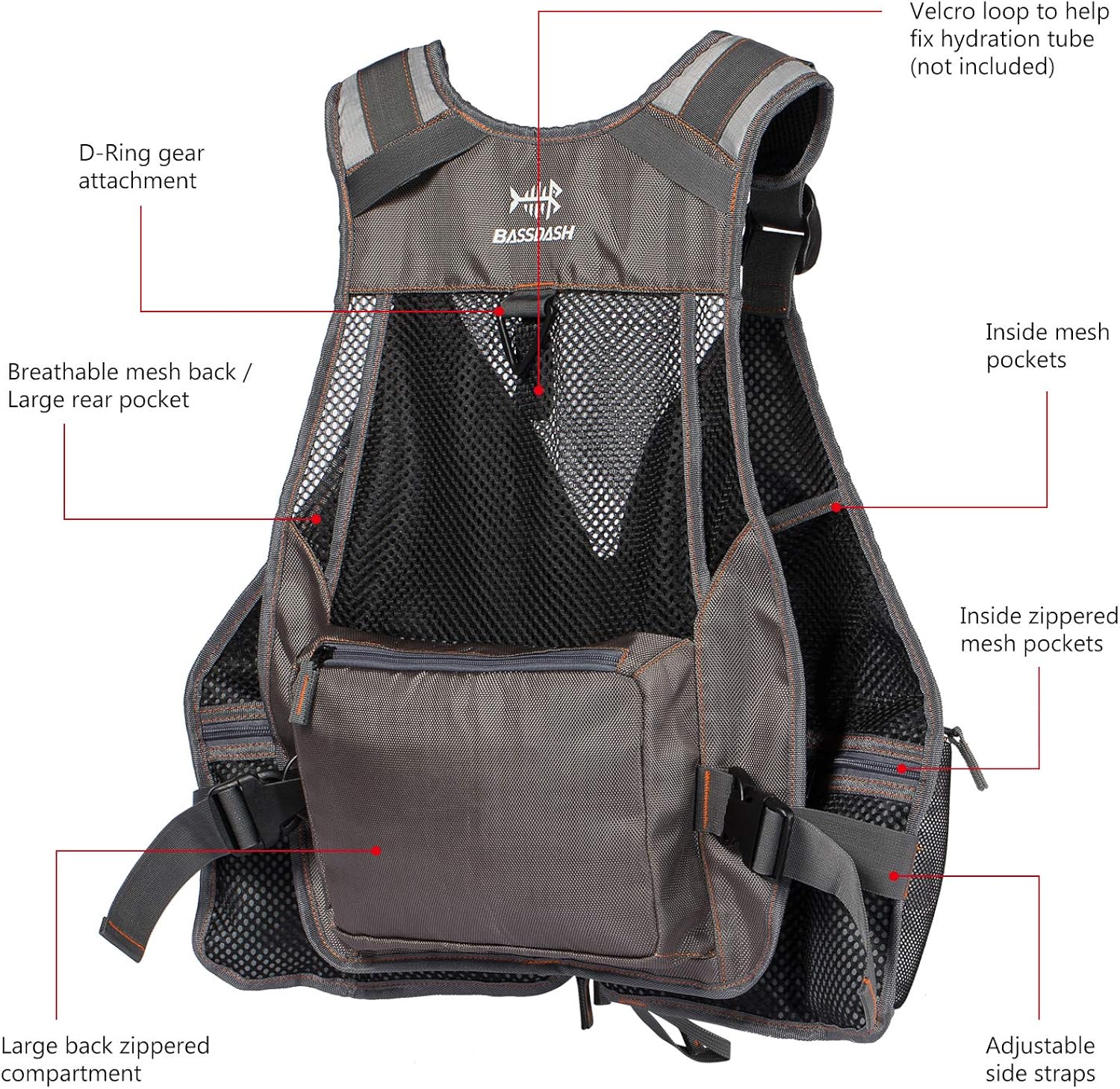 Bassdash Strap Fishing Vest Adjustable for Men and Women, for Fly Bass Fishing and Outdoor Activities: Clothing