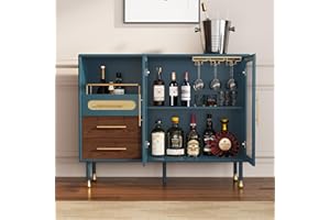 ARTPOWER 48" Coffee Bar Cabinet with Wine Racks and Drawers, Modern Buffet Sideboard with Pull-Out Wine Storage, Liquor Bar Cart for Kitchen, Dining Room, Living Room (Blue)