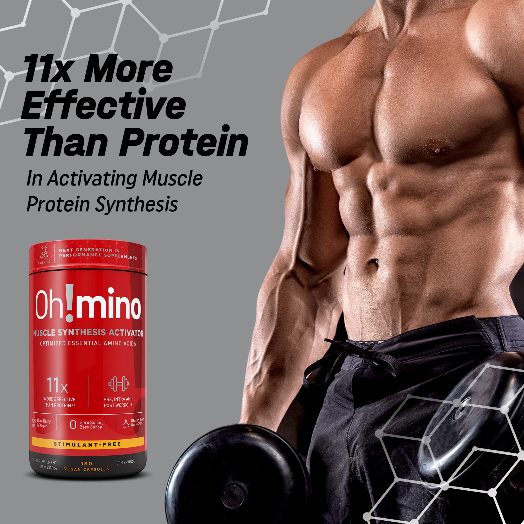 Oh!mino Essential Amino Acids Supplement. Stimulant-Free Capsules. All 9 EAAs, BCAAs and The Perfect Amino for Workouts, Amino Energy, and to Build Muscle, and Recover Faster.
