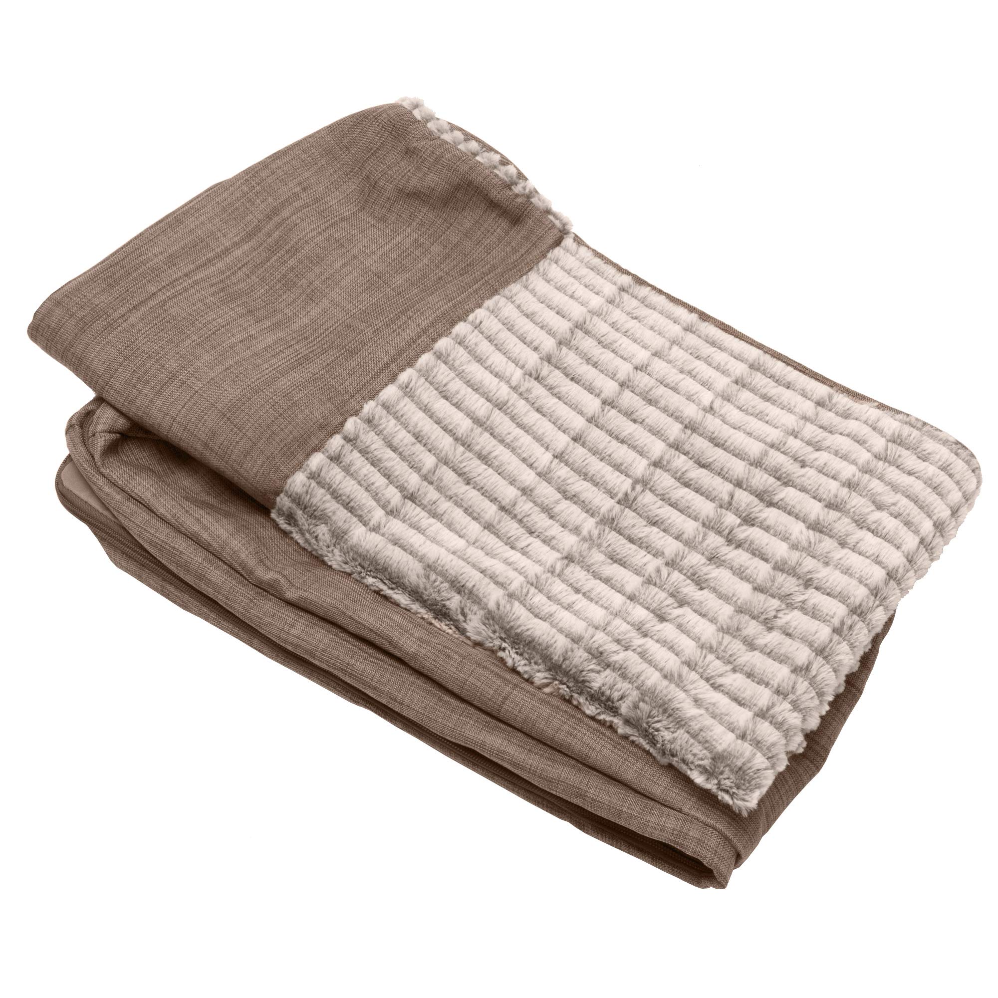 Photo 1 of Furhaven Replacement Dog Bed Cover Luxe Faux Fur & Performance Linen Sofa-Style, Machine Washable - Woodsmoke, Jumbo (X-Large)