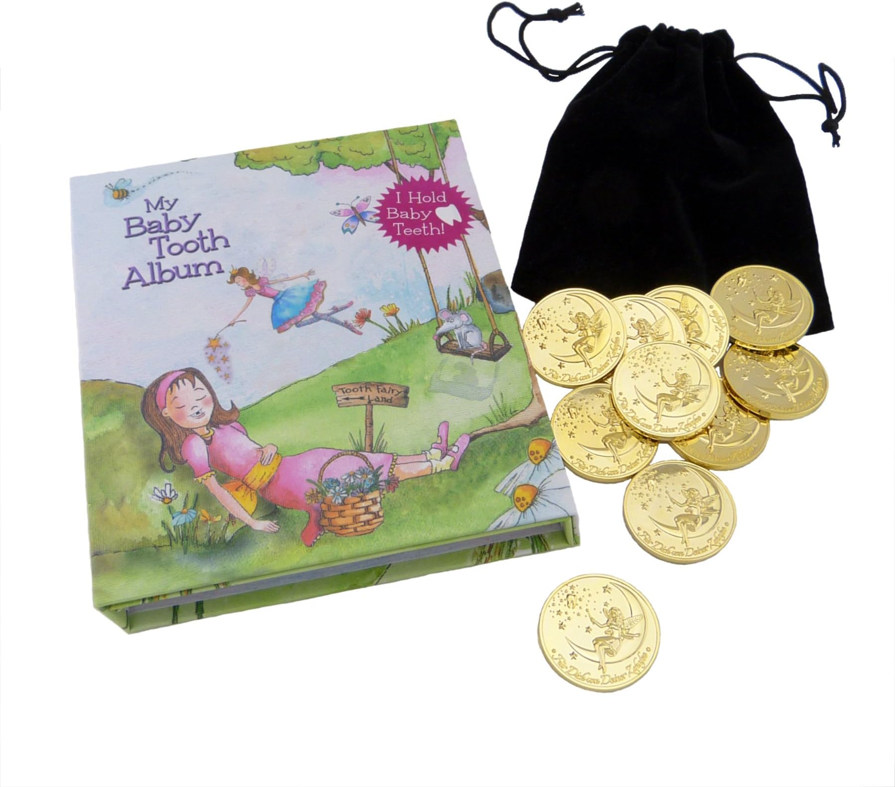 Pink Tooth Fairy Album and 10 Designer Tooth Fairy Coins (Magical Tooth Fairy Gift)