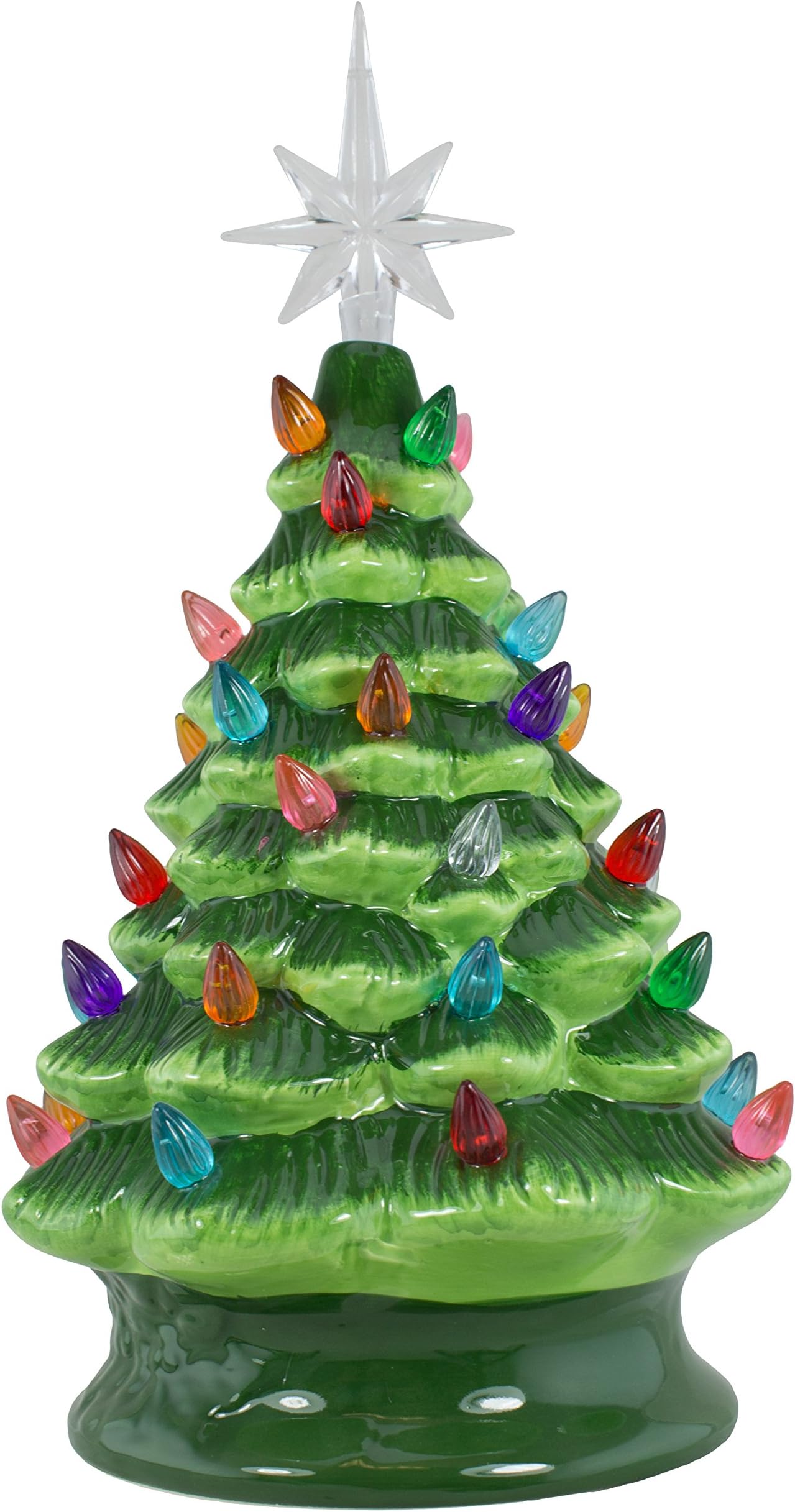 OPPORTUNITIES Christmas is Forever 11" Green Ceramic Christmas Tree with Multi Colored Lights