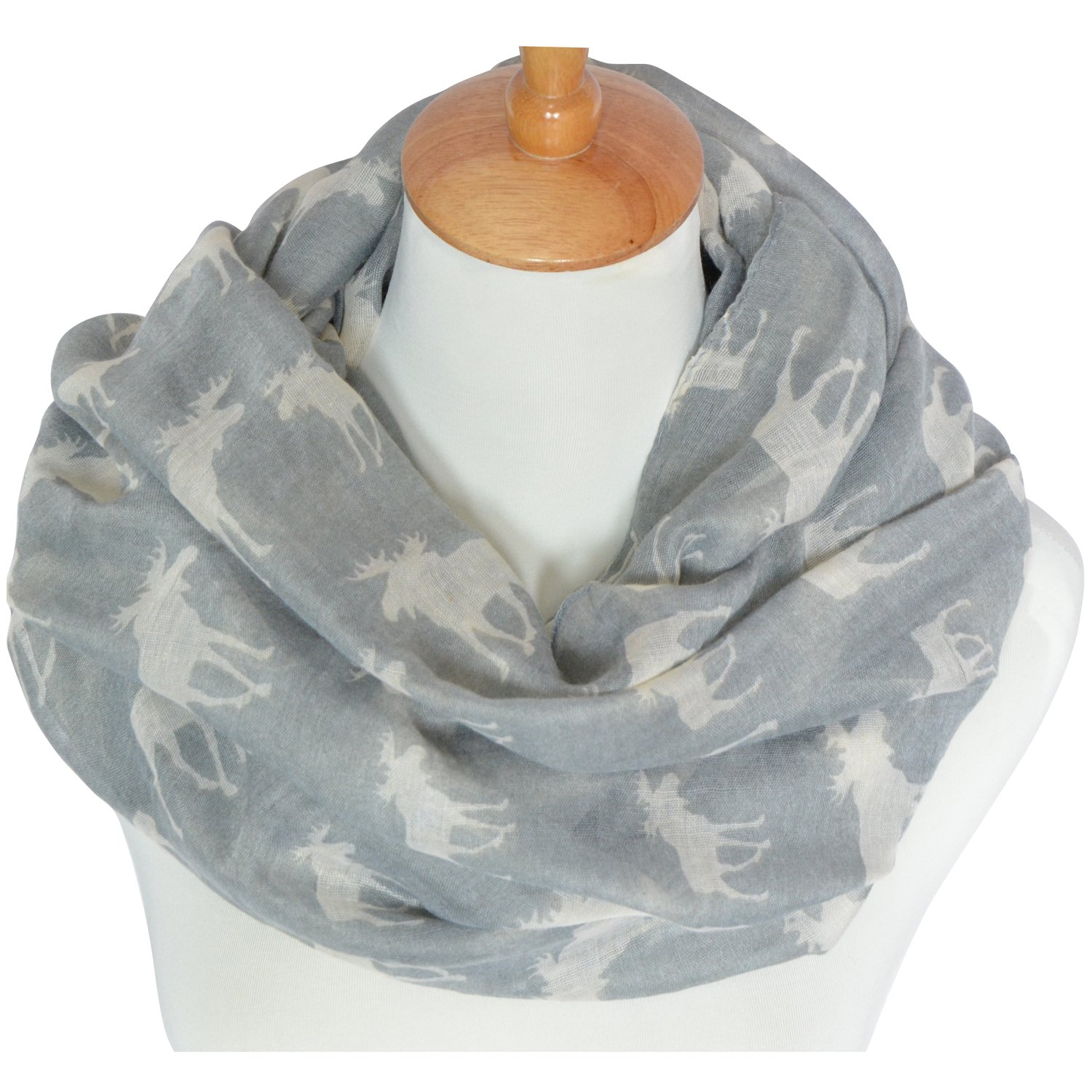 GERINLY Animal Circle Scarves Cute Moose Print Infinity Loop Scarf For