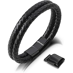 SERASAR | Pulsera de Cuero Premium para Hombre en Negro | Cerradura Magnética de Acero Inoxidable en Negro, Plata y Oro | Joyero Exclusivo | Gran Idea de Regalo