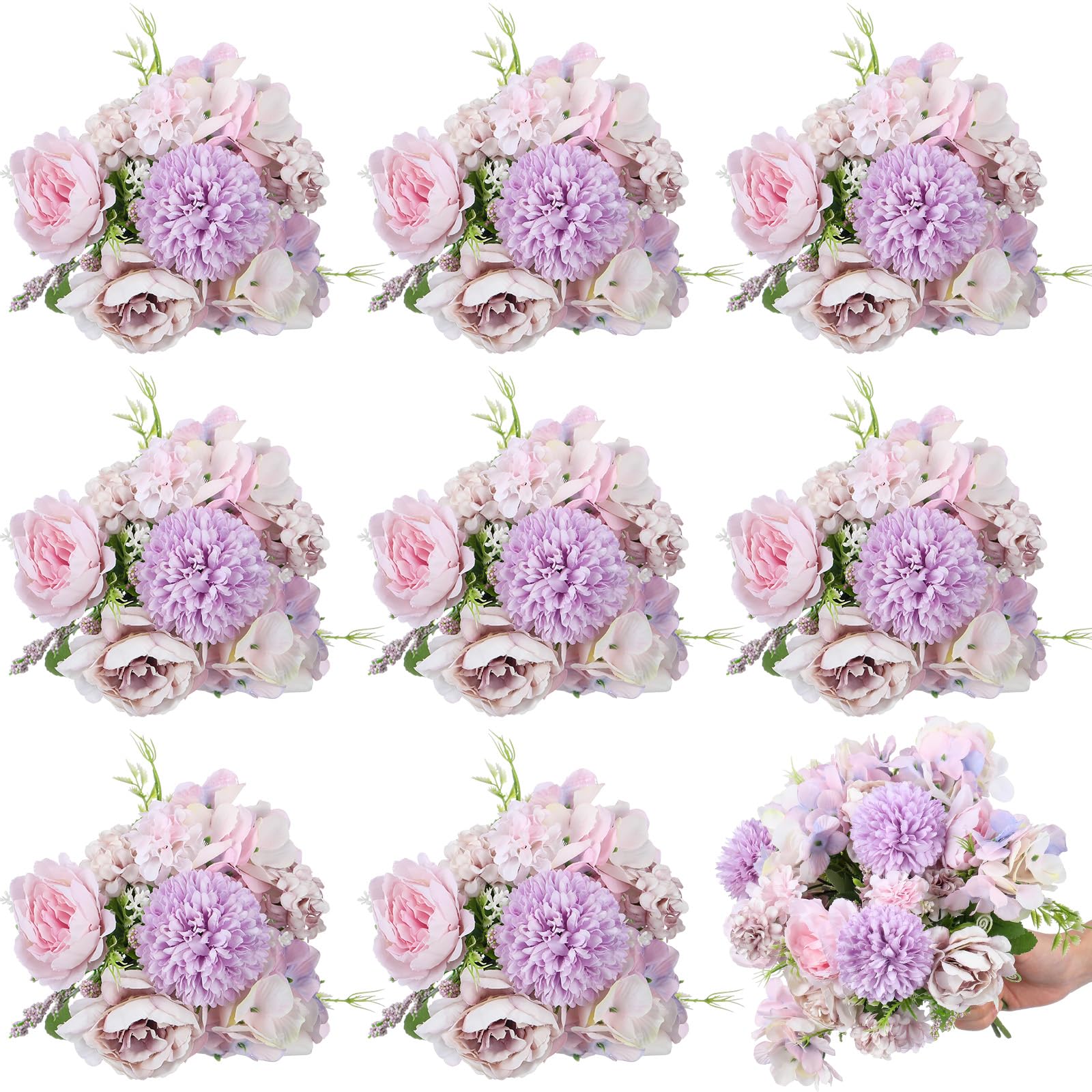 Photo 1 of Lyrow 8 Pcs Peony Artificial Flowers Fake Silk Hydrangea Bouquet Elegant Peony Flowers for Wedding Decoration Faux Realistic Floral for Home Party Table Centerpieces Arrangement (Light Purple)