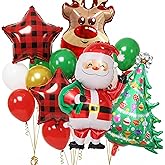 TiAaihion 22 PCS Christmas Balloon Decoration Set - Santa, Reindeer, Christmas Tree,Red Black Plaid Star Foil Balloons, Red Green White Latex Balloons, Holiday Party Supplies for Xmas, Winter Birthday