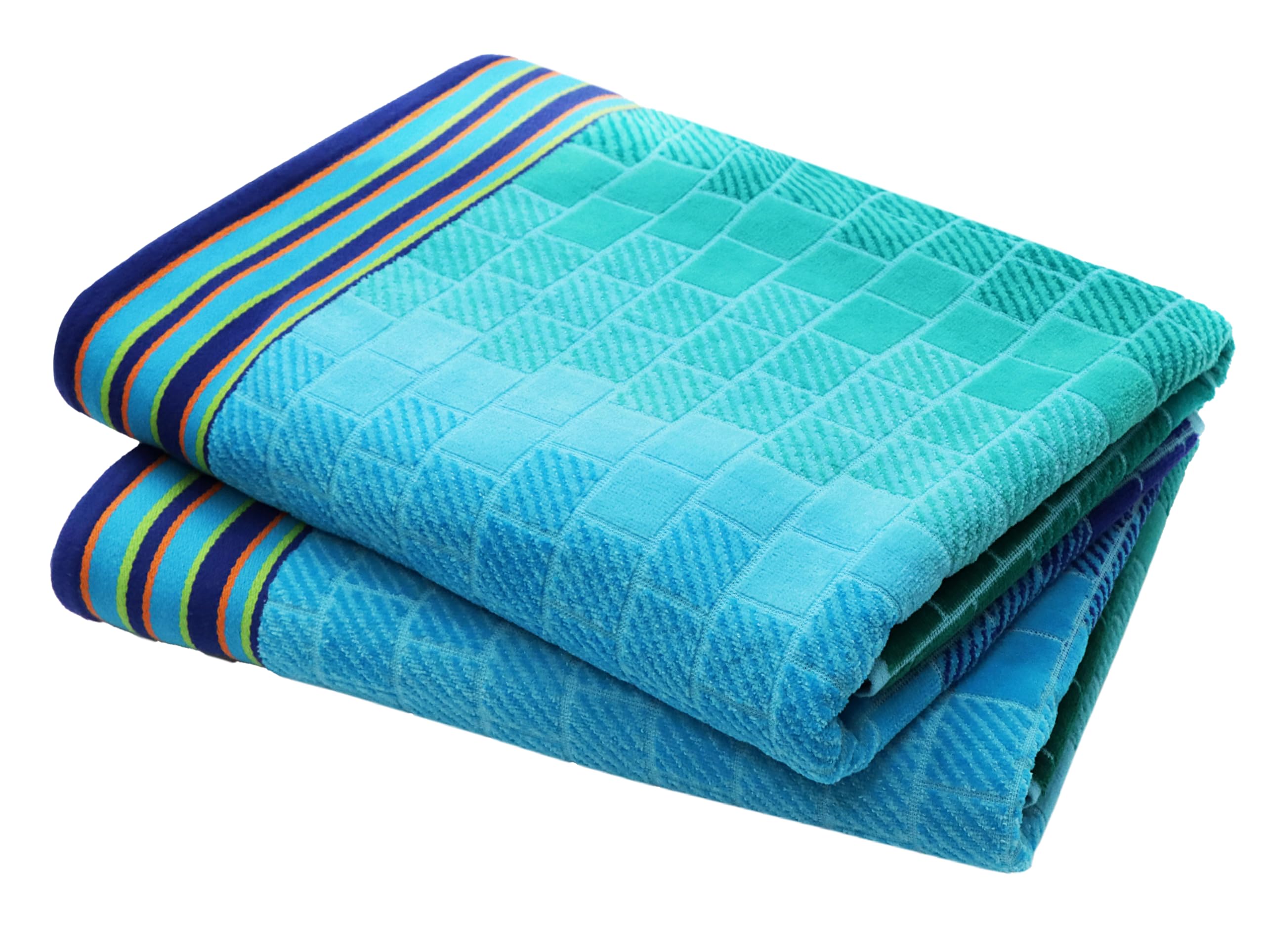 Photo 1 of COTTON CRAFT Oversized Beach Towel - 2 Pack 35 x 70 Big & Huge Towel Set - 100% Cotton - Pool Picnic Bath Towel - Plush Terry Jacquard Velour 450 GSM Thick Super Soft Absorbent Luxury - Blue Tiles