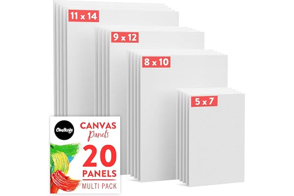 Chalkola Canvas for Painting - (20 Bulk Pack, 5x7, 8x10, 9x12, 11x14 inch) | 100% Cotton Panels, Primed Blank Canvases for Pa