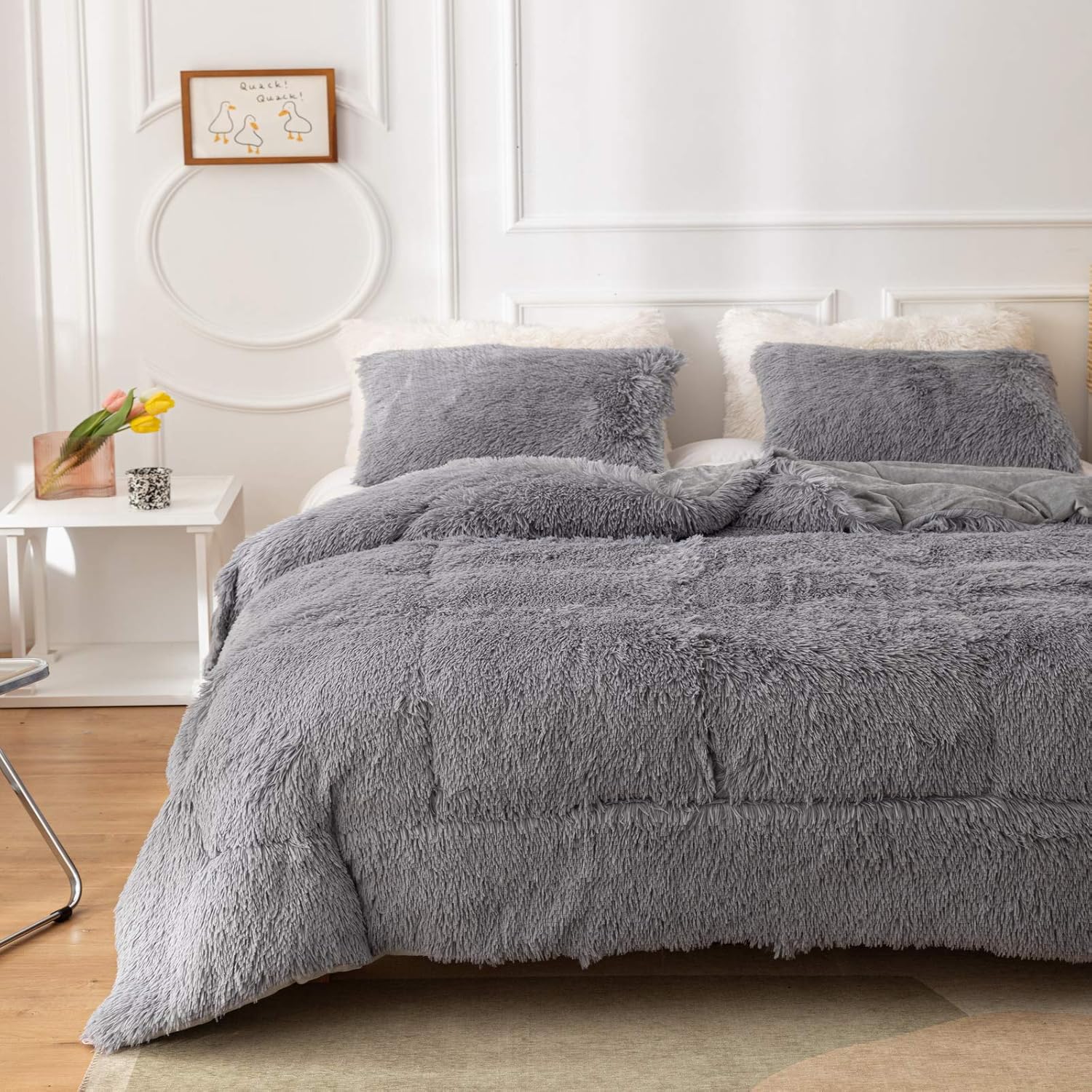 2 Pillowcases Smoofy Faux Fur Comforter Set 1 Comforter Filler 3 Piece Comforter Set Queen Size Plush Comforter Set Grey Ultra Soft Velvet And Long Plush Shaggy Comforter Comforter Sets Kolenik Home Kitchen