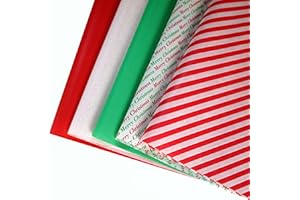 Bobobag 150 Sheets 20"X14" Christmas Tissue Paper for Gift Bags Party Decoration, Red, Green, White, Red Diagonal, Merry Christmas Wrapping Paper